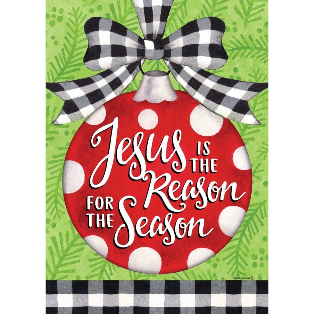 Religious Christmas Garden Flag Holiday Party Banner Buffalo Plaid Winter Decor